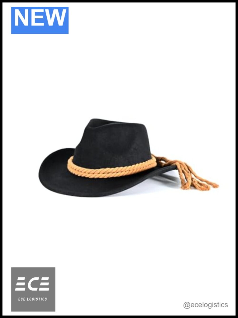 Black Wool Felt Cowboy Hat Wide Brim Twine Western Adult Unisex